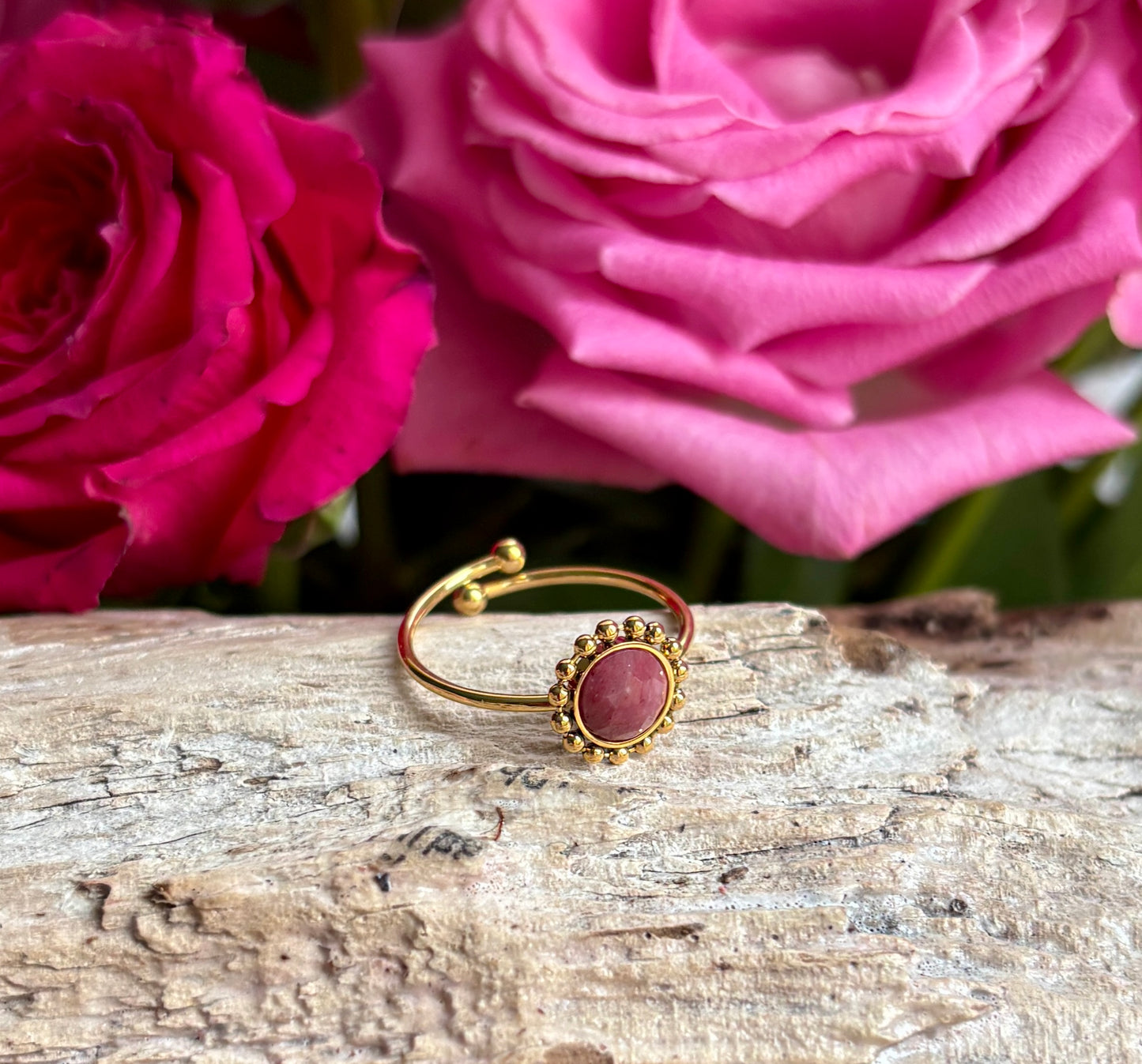 18ct Gold Plated Natural Stone Flower Ring - Available in Two Options