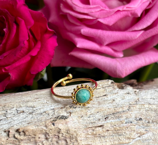 18ct Gold Plated Natural Stone Flower Ring - Available in Two Options