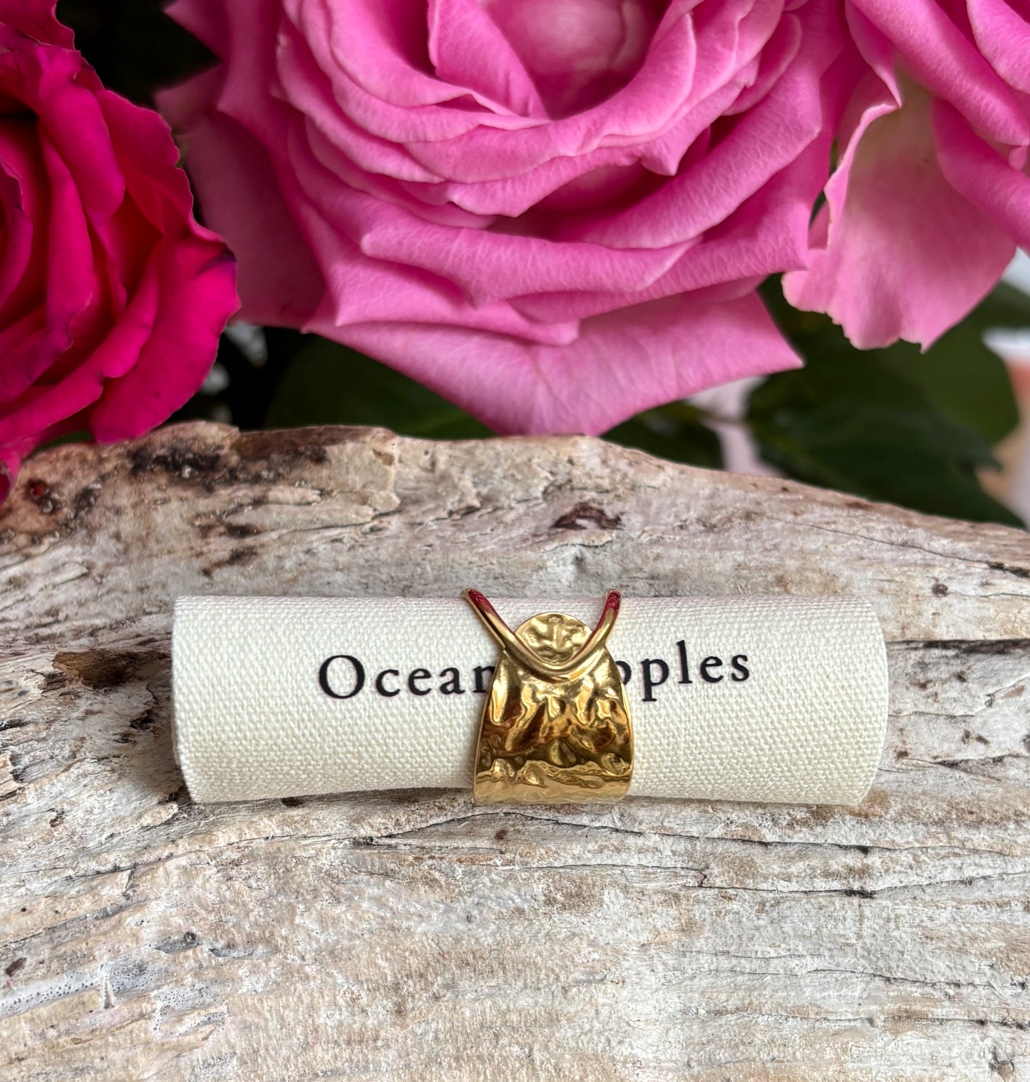 18ct Gold Plated Hammered Crossover Adjustable Ring - Available in Silver