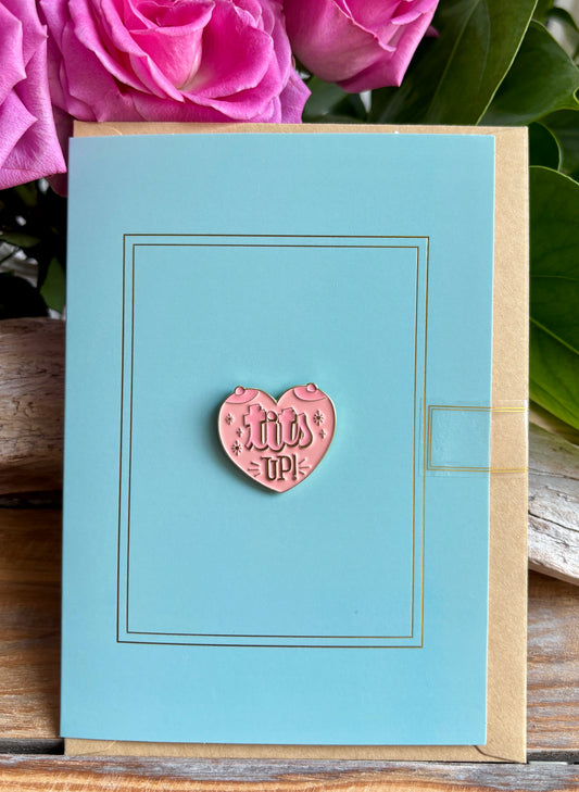Tits Up Pin Badge Card