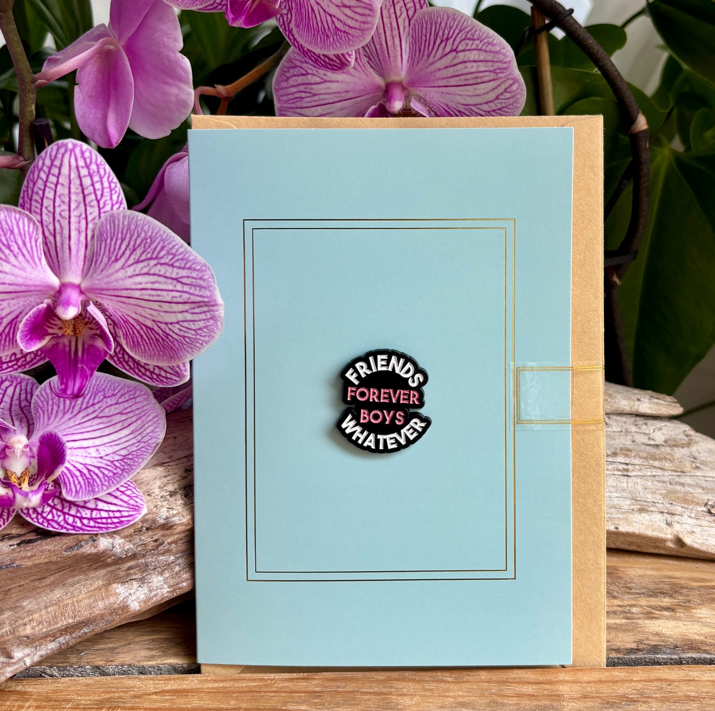 Friends Forever, Boys Whatever Pin Badge Card