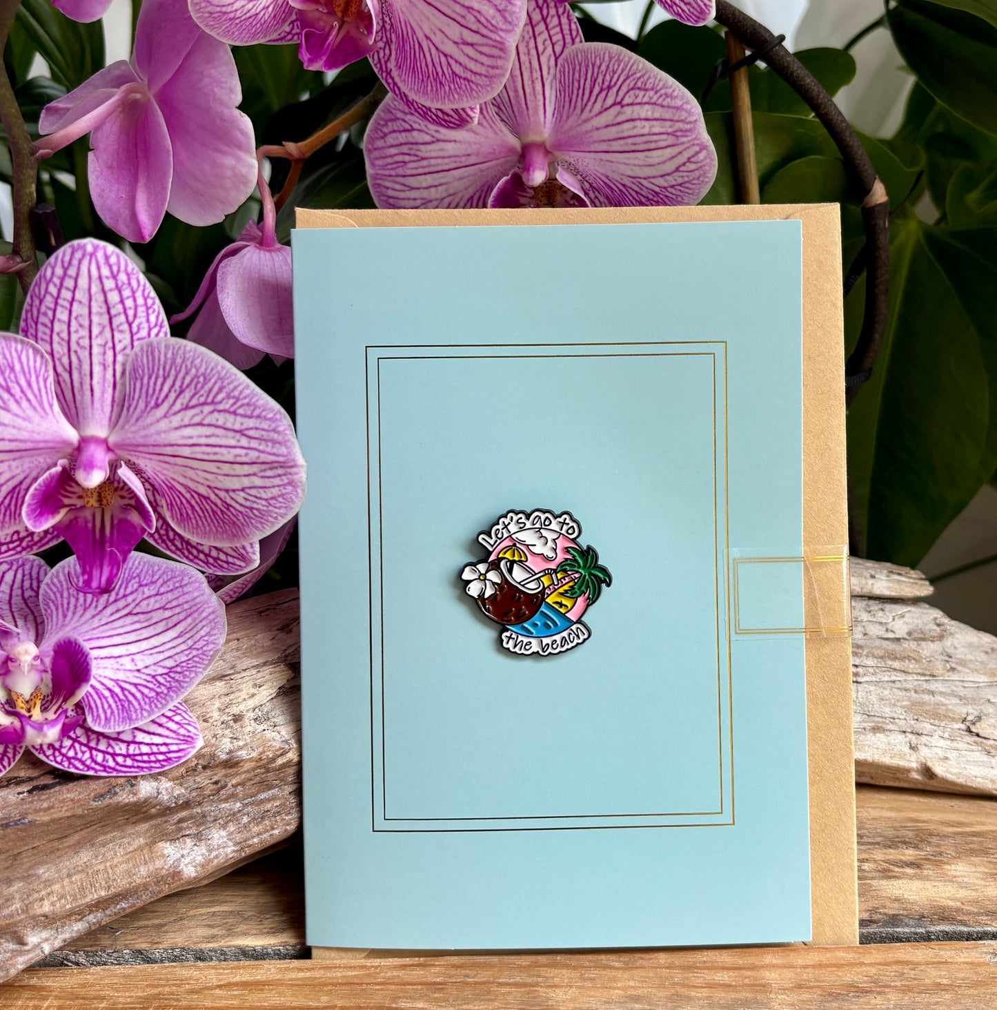 Let's Go To The Beach Pin Badge Card