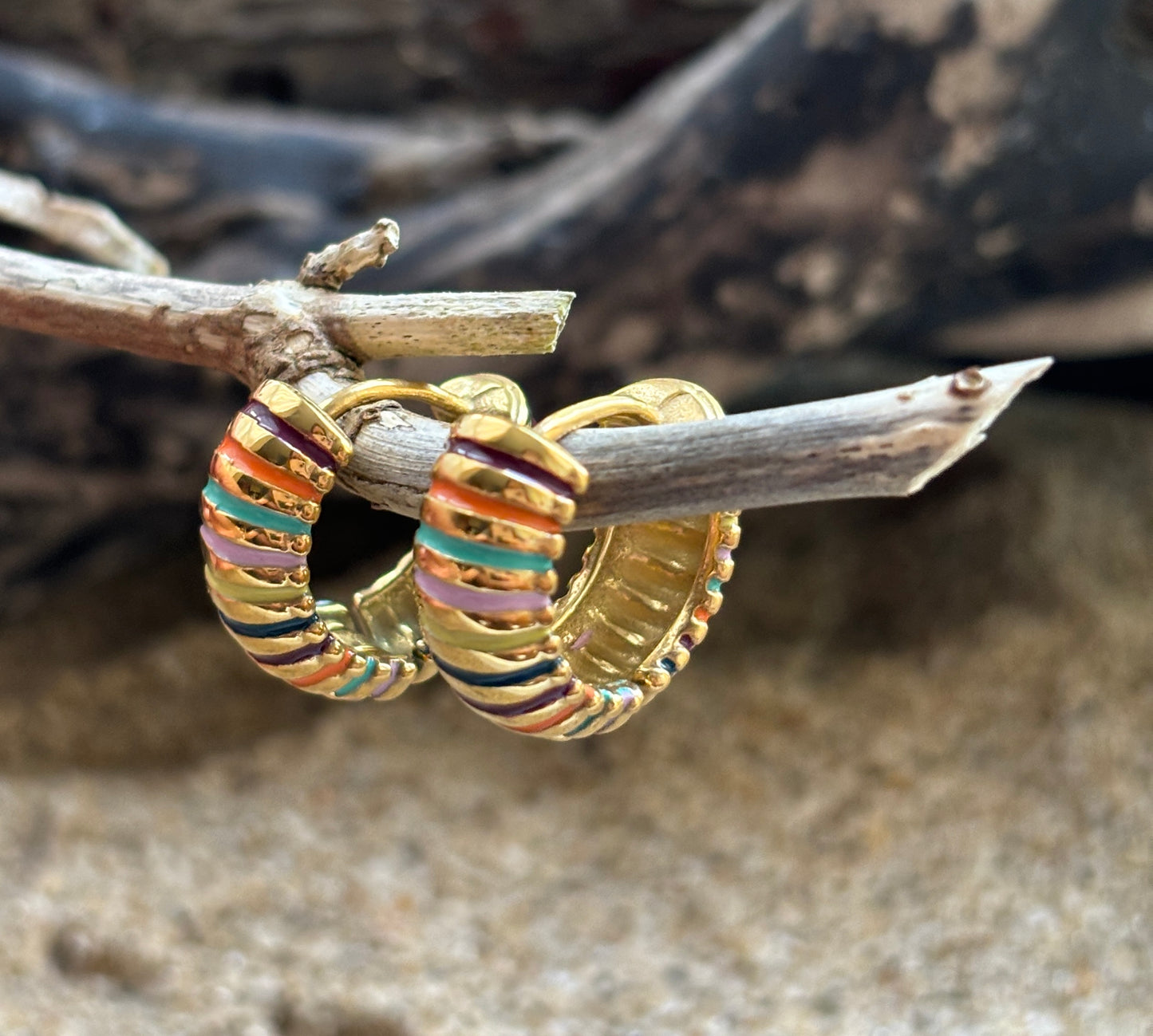 18ct Gold Plated Colourful Dome Huggie Earrings 