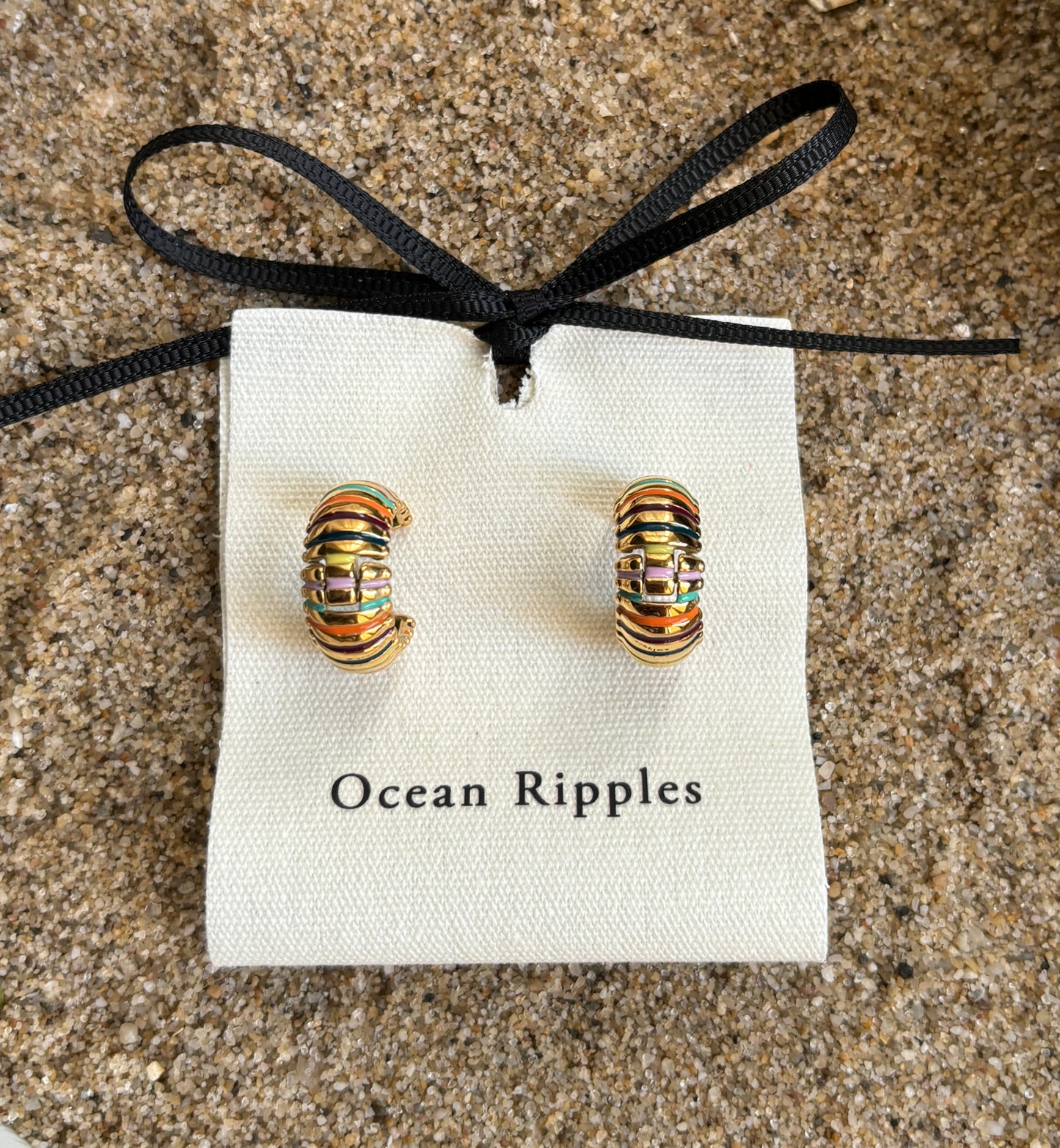 18ct Gold Plated Colourful Dome Huggie Earrings 