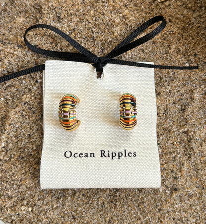 18ct Gold Plated Colourful Dome Huggie Earrings 