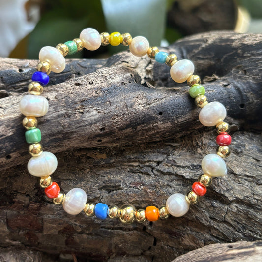 18ct Gold Plated Fresh Water Pearl Elastic Bracelet