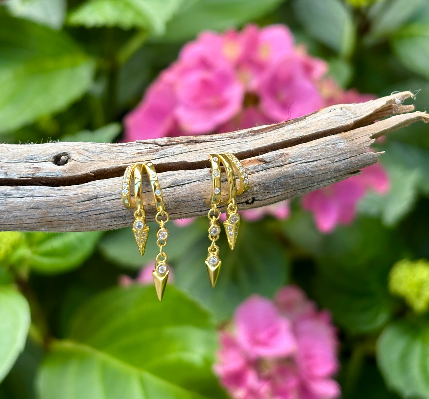18ct Gold Plated Vermeil Triple Hoop Dangle Earrings