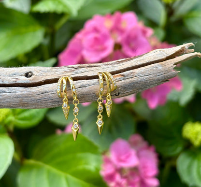 18ct Gold Plated Vermeil Triple Hoop Dangle Earrings