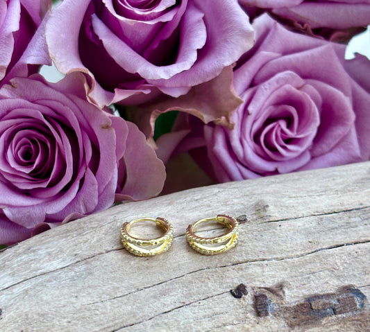 18ct Gold Plated Cubic Zirconia Double Hoop Earrings