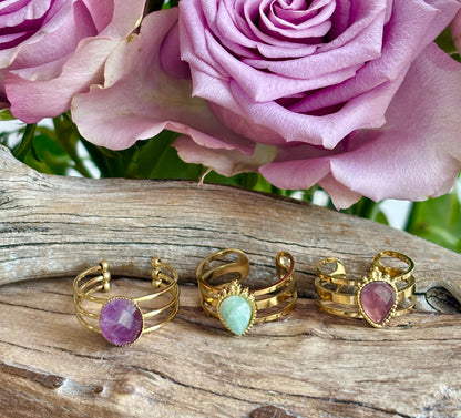 18ct Gold Plated Amazonite Drop Triple Band Ring    