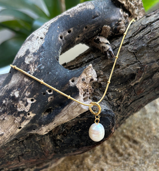 18ct Gold Plated Single Pearl Necklace - Personalisation Available