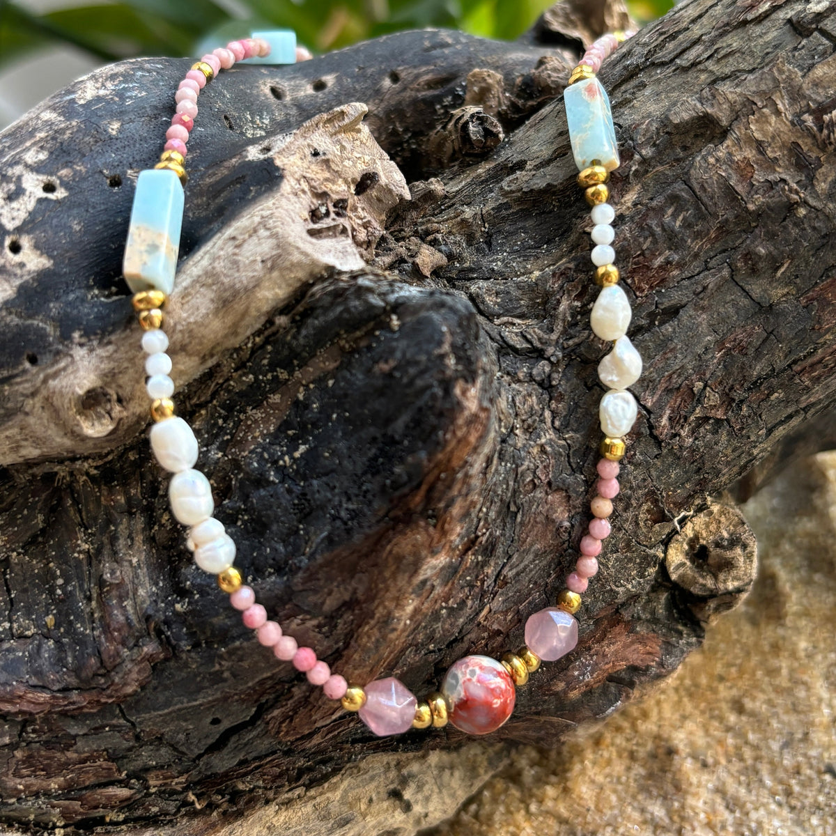 18ct Gold Plated Natural Stone Beaded Necklace