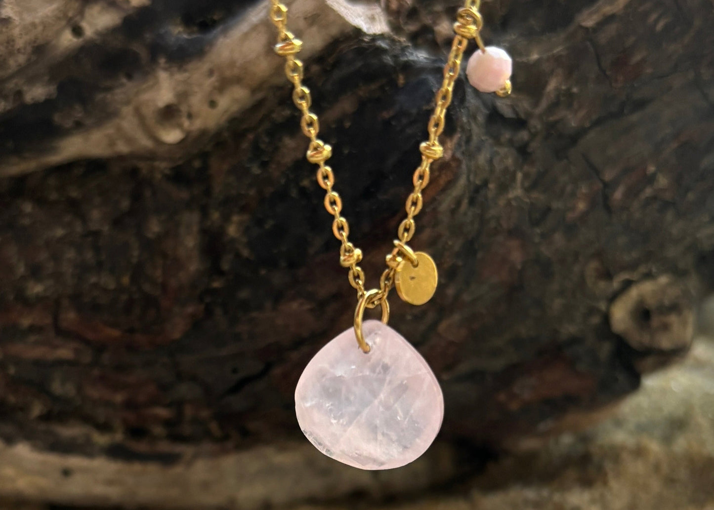 18ct Gold Plated Rose Quartz Pendant Necklace   