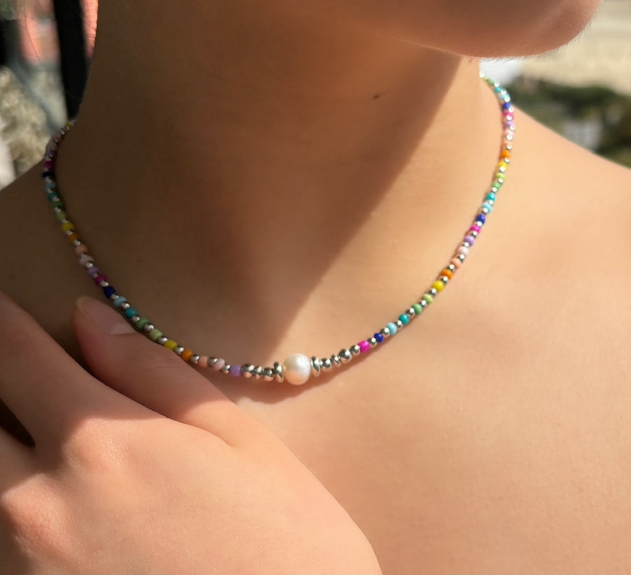 Rhodium Plated Miyuki Rainbow Necklace & Bracelet Set - Save BIG