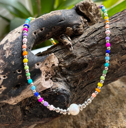 Rhodium Plated Miyuki Rainbow Necklace & Bracelet Set - Save BIG