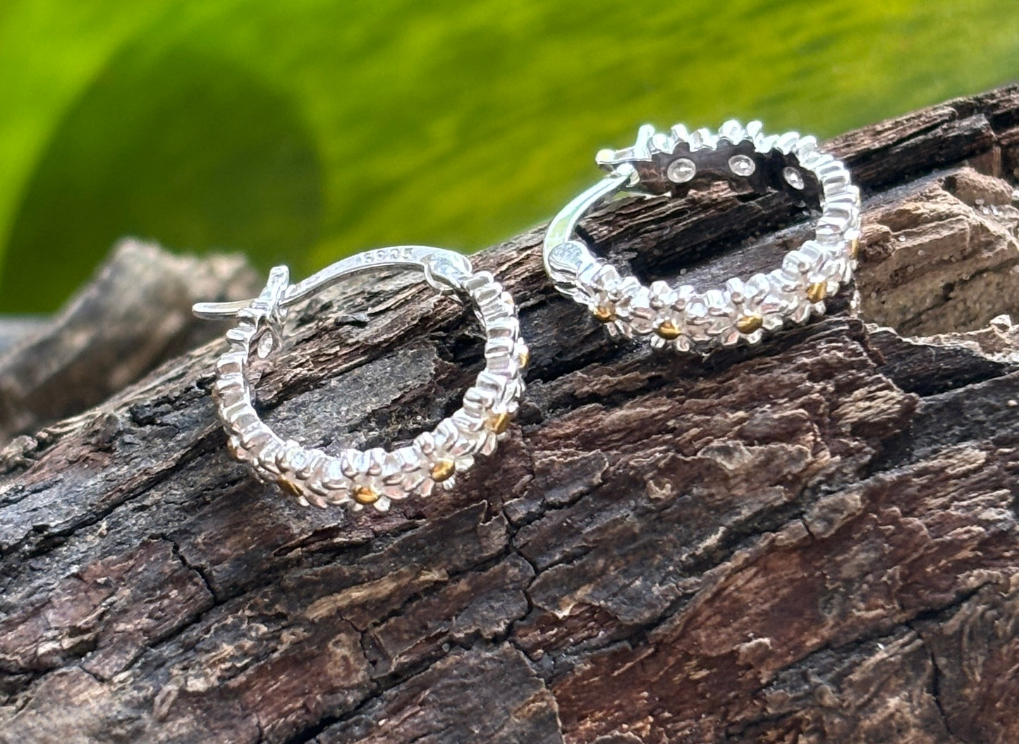 925 Sterling Silver Daisy Hoop Earrings