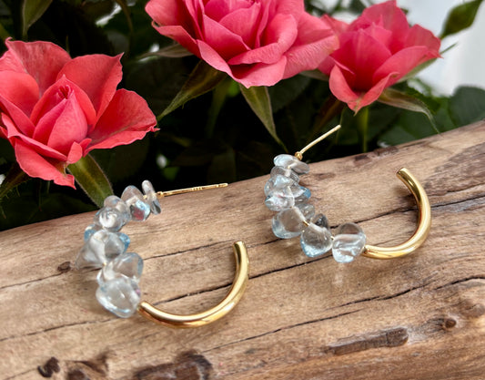 14ct Gold Plated Blue Quartz Chips Hoop Earrings 