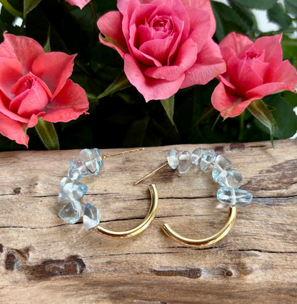 14ct Gold Plated Blue Quartz Chips Hoop Earrings 