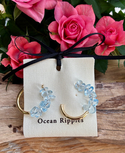 14ct Gold Plated Blue Quartz Chips Hoop Earrings 
