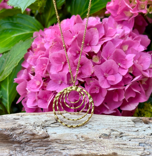 18ct Gold Plated Hammered Multi Circle Necklace  