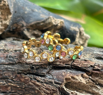 18ct Gold Plated Cubic Zirconia Stackable Ring - Available In Silver