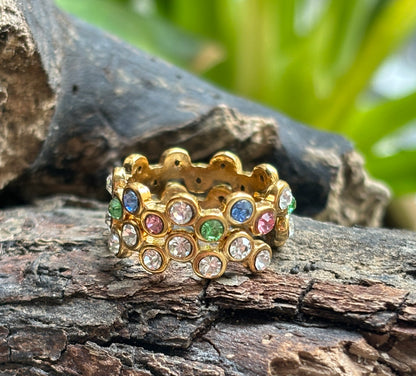 18ct Gold Plated Cubic Zirconia Stackable Ring - Available In Silver