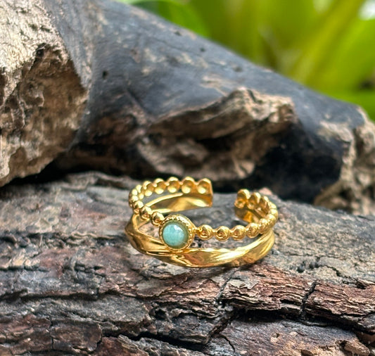 18ct Gold Plated Amazonite Double Band Adjustable Ring
