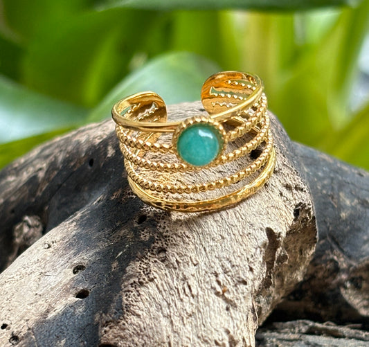 18ct Gold Plated Amazonite Multi Band Adjustable Ring