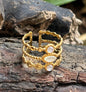 18ct Gold Plated Mother Of Pearl Triple Band Adjustable Ring