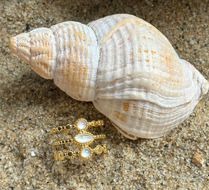 18ct Gold Plated Mother Of Pearl Triple Band Adjustable Ring