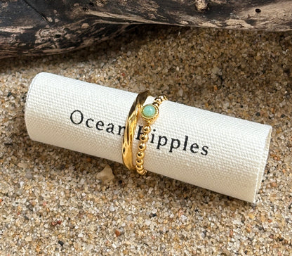 18ct Gold Plated Amazonite Double Band Adjustable Ring