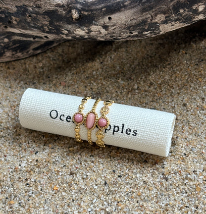 18ct Gold Plated Rhodochrosite Triple Band Adjustable Ring