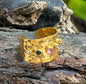 18ct Gold Plated Adjustable Multi Coloured Cubic Zirconia Hammered Ring - Available in Silver