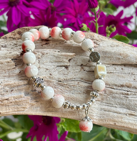 Ceramic Beads Bracelet With Charm - Cracked Coral