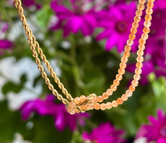 18ct Gold Plated Orange Aventurine Beads Twisted Chain Bracelet