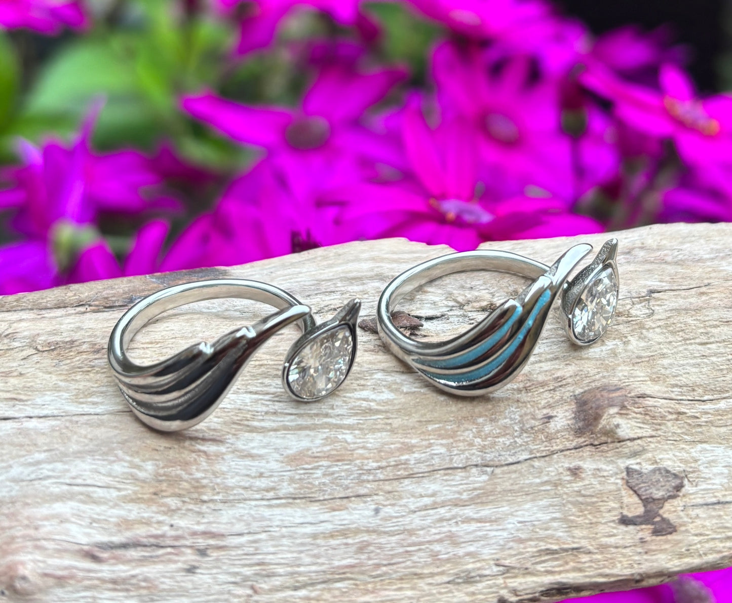 Rhodium Plated Cubic Zirconia Open Top Leaf Ring - Available in Two Options