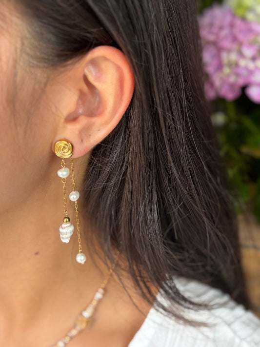 18ct Gold Plated Pearl Shell Dangle Earrings  