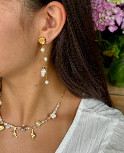 18ct Gold Plated Pearl Shell Dangle Earrings  