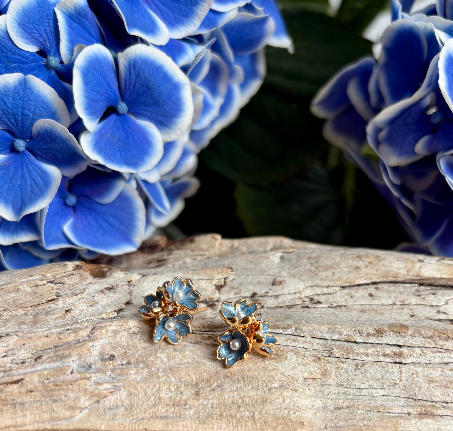 14ct Gold Plated Bluebell Pearl Bloom Stud Earrings
