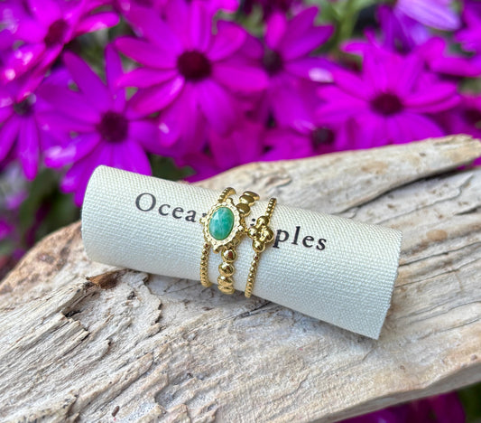 18ct Gold Plated Faceted Amazonite Triple Band Ring