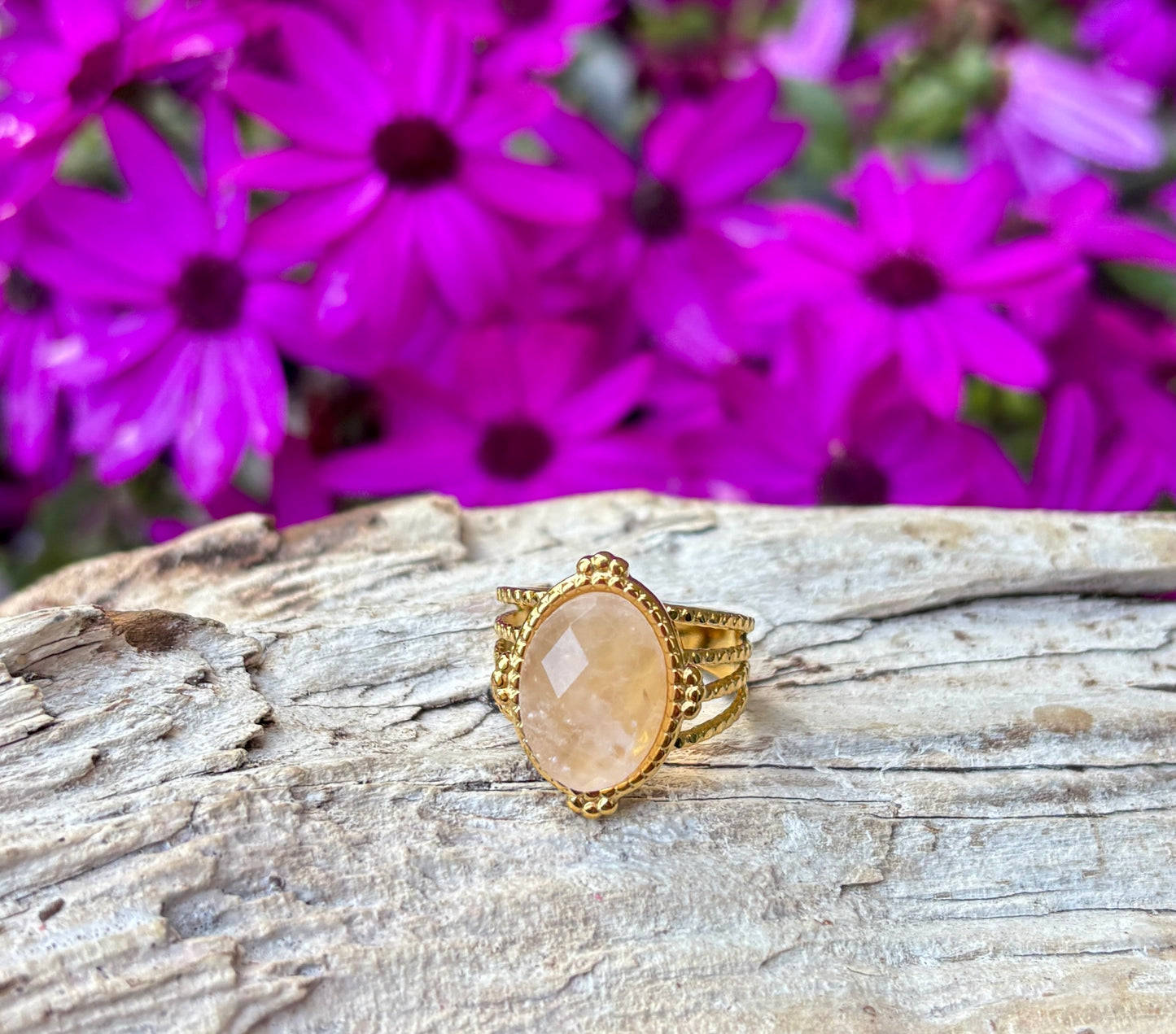 18ct Gold Plated Faceted Rose Quartz Ring