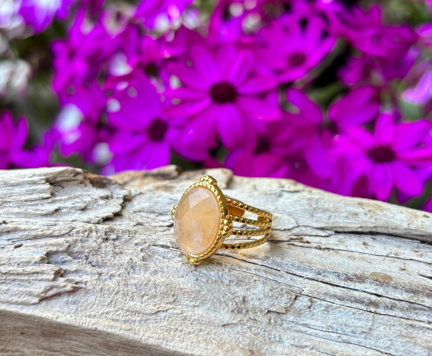 18ct Gold Plated Faceted Rose Quartz Ring