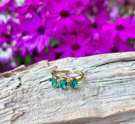 18ct Gold Plated Triple Faceted Glass Ring