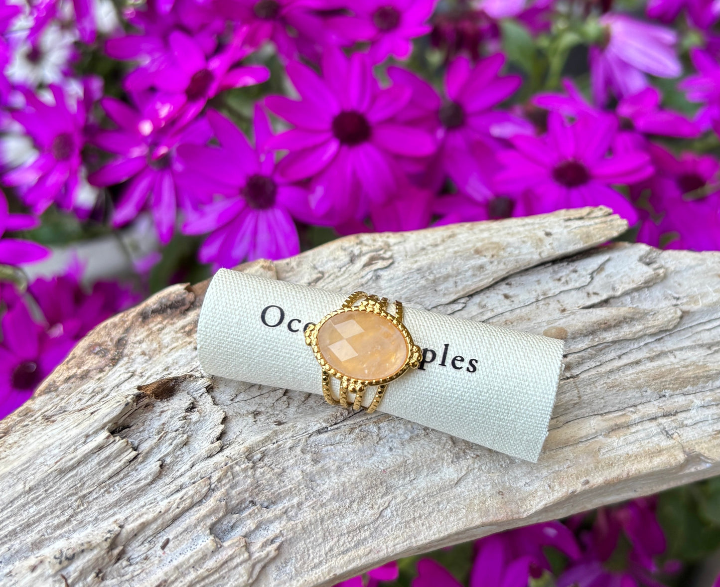 18ct Gold Plated Faceted Rose Quartz Ring