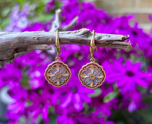 14ct Gold Plated Floral Mosaic Drop Earrings