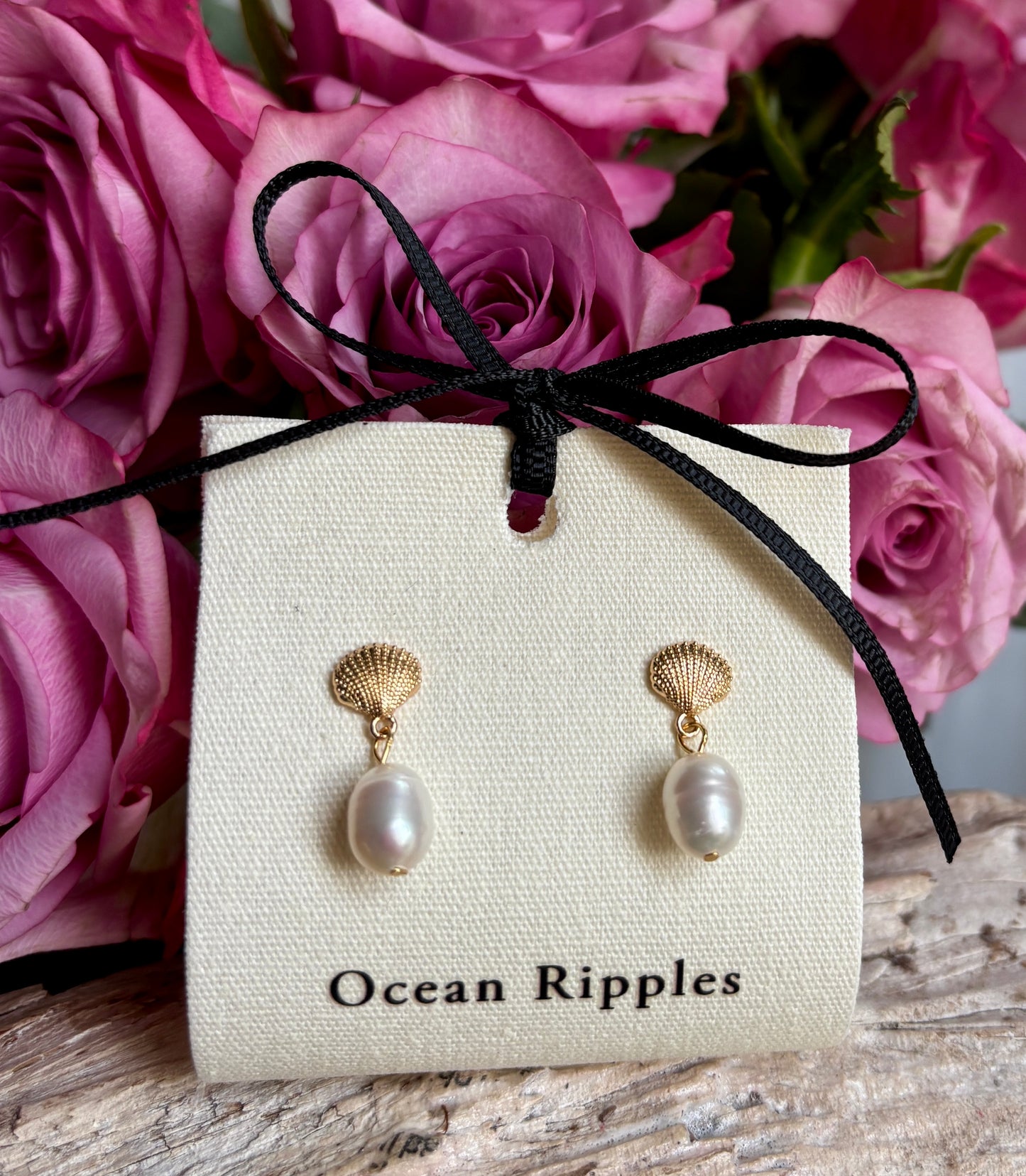14ct Gold Plated Fresh Water Pearl Shell Earrings