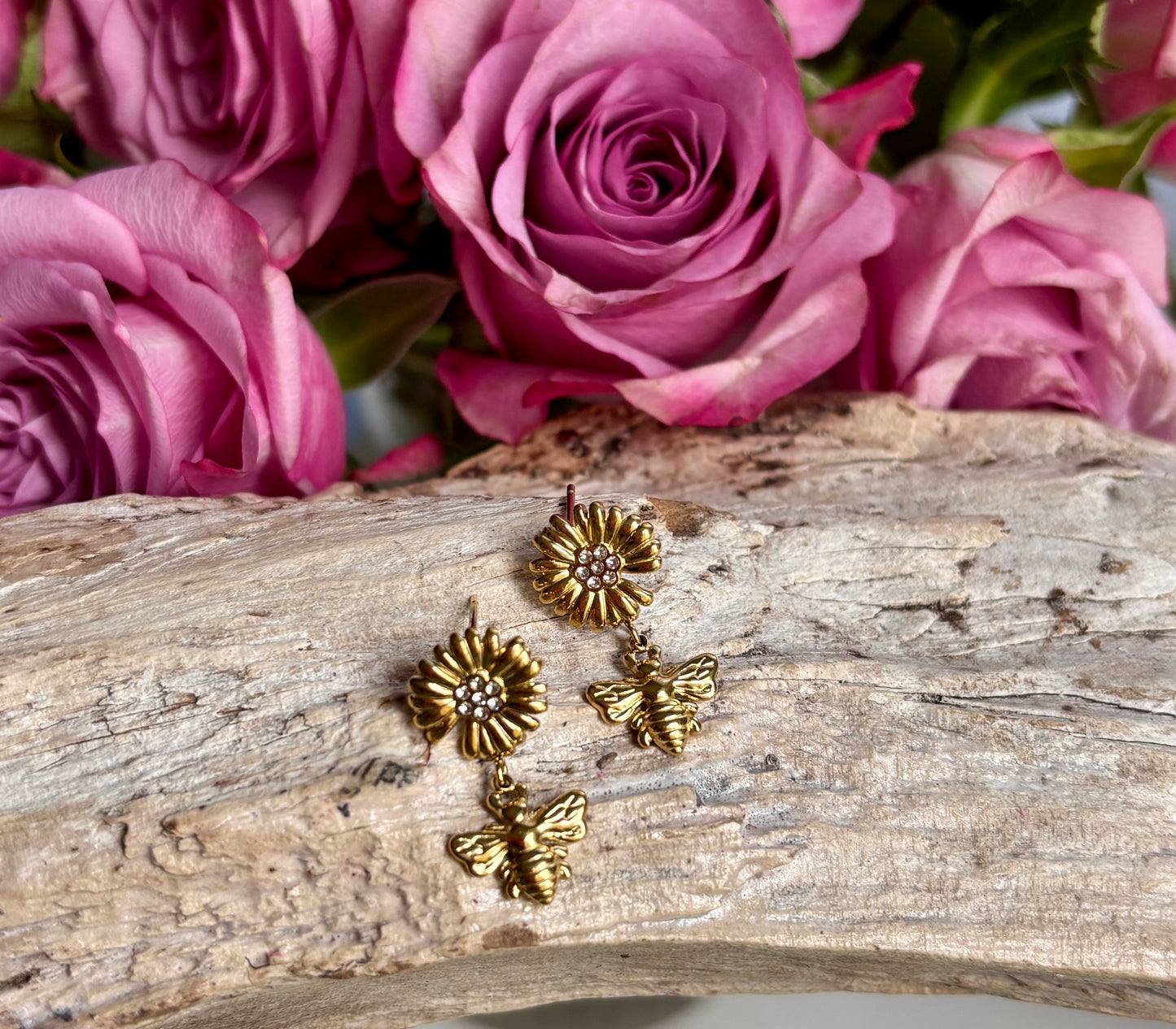 18ct Gold Plated Cubic Zirconia Honeybee Drop Earrings