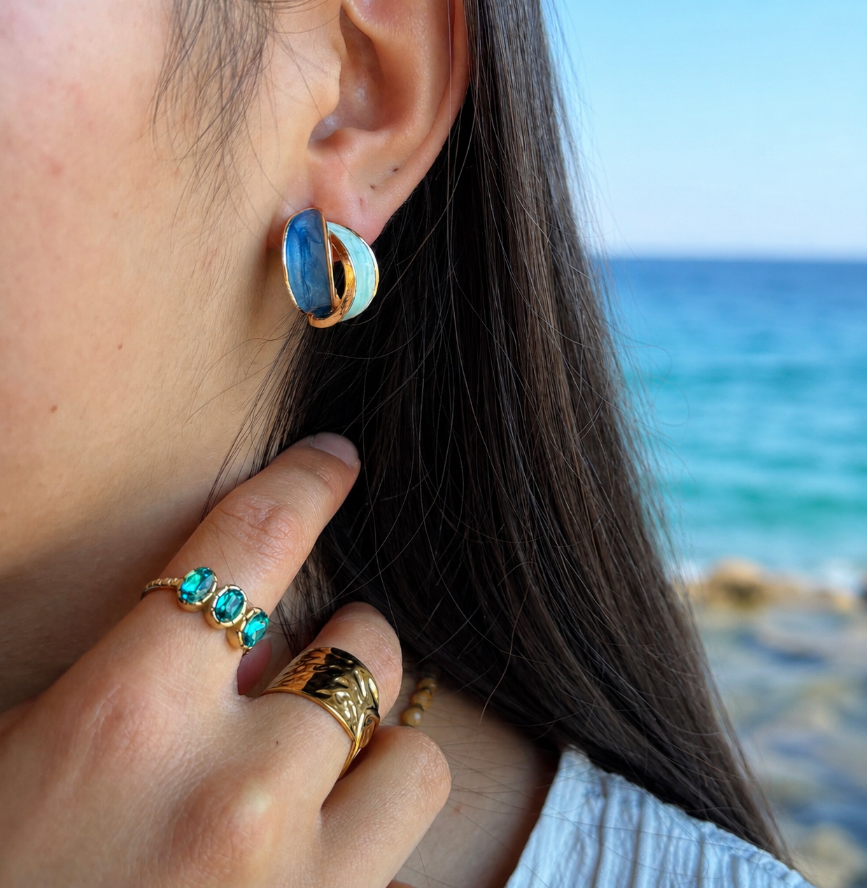 14ct Gold Plated Ocean Tide Enamel Earrings