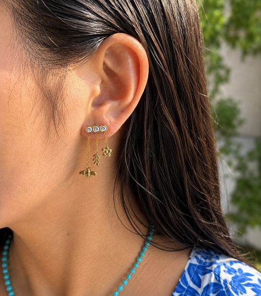 18ct Gold Plated Cubic Zirconia Honeybee Charm Drop Earrings