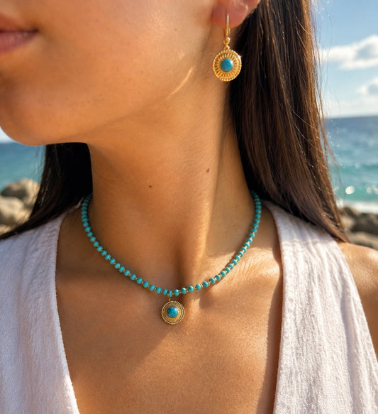 18ct Gold Plated Turquoise Beads Necklace